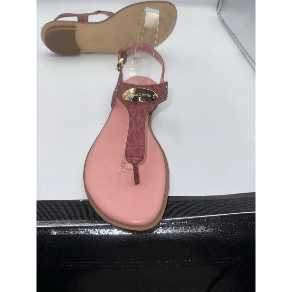 Michael‎ Kors Women's Sandals Size 9.5 Pink Gold T-Strap Slip On Summer Shoes